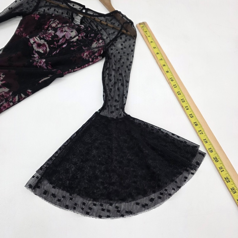 Venus Womens 4 Black Mesh‎ Floral Bodycon Dress Sheer Bell Sleeve Whimsigoth - Picture 16 of 16